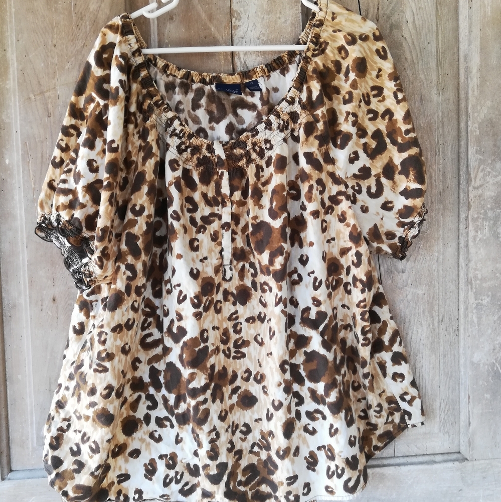 Leopard Print Boho Peasant Top - image 1